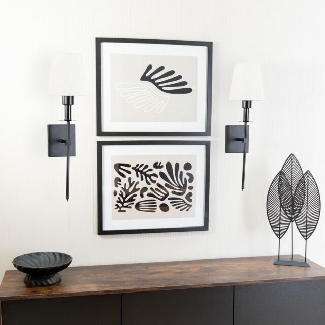 ValueLights Kincaid Set of 2 Rechargeable Easy Fit Dimmable Remote Control Wall Light with Shade in Black - image 1