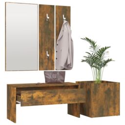 Berkfield Home Hallway Furniture Set Smoked Oak Engineered Wood in Brown - thumbnail 4