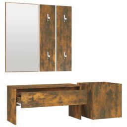 Berkfield Home Hallway Furniture Set Smoked Oak Engineered Wood in Brown - thumbnail 5