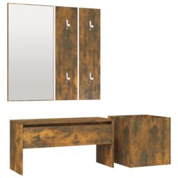 Berkfield Home Hallway Furniture Set Smoked Oak Engineered Wood in Brown - thumbnail 2