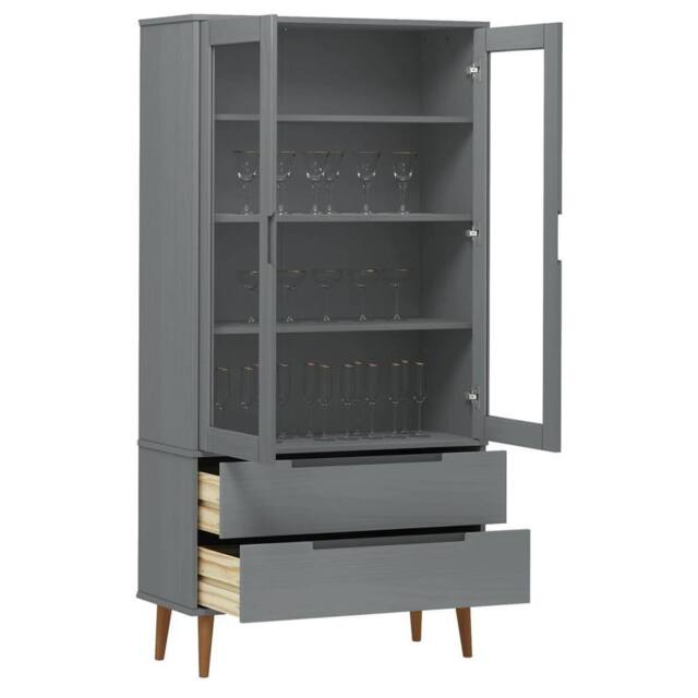 Berkfield Home Vitrine Cabinet MOLDE Grey 90x35x175 cm Solid Wood Pine - Size: 90 x 35 x 175 cm - image 1