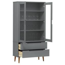 Berkfield Home Vitrine Cabinet MOLDE Grey 90x35x175 cm Solid Wood Pine - Size: 90 x 35 x 175 cm