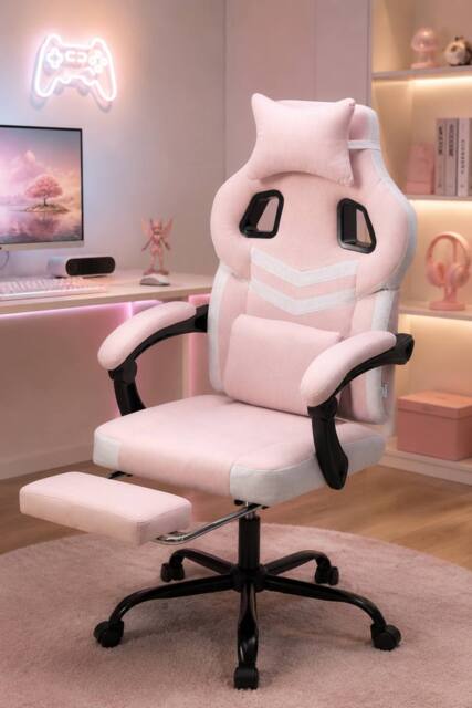 Living and Home Reclining Gaming Chair with Massage Lumbar Support & Footrest in Pink - image 1