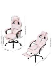 Living and Home Reclining Gaming Chair with Massage Lumbar Support & Footrest in Pink - thumbnail 8