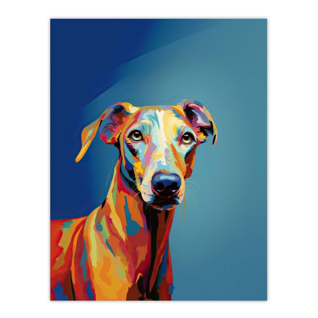 "Artery8 Wall Art Print Greyhound Dog Lover Gift Pet Portrait Orange Blue Artwork Painting Poster - Size: W18"" x H24""" - image 1