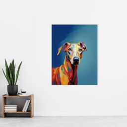 "Artery8 Wall Art Print Greyhound Dog Lover Gift Pet Portrait Orange Blue Artwork Painting Poster - Size: W18"" x H24""" - thumbnail 4