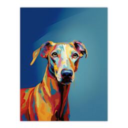 "Artery8 Wall Art Print Greyhound Dog Lover Gift Pet Portrait Orange Blue Artwork Painting Poster - Size: W18"" x H24""" - thumbnail 1