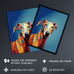 "Artery8 Wall Art Print Greyhound Dog Lover Gift Pet Portrait Orange Blue Artwork Painting Poster - Size: W18"" x H24""" - thumbnail 2