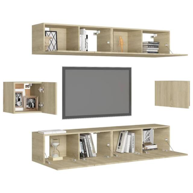 Berkfield Home Practical 6 Piece TV Cabinet Set Sonoma Oak Engineered Wood in Light Tan - image 1