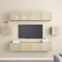 Berkfield Home Practical 6 Piece TV Cabinet Set Sonoma Oak Engineered Wood in Light Tan - thumbnail 2