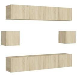 Berkfield Home Practical 6 Piece TV Cabinet Set Sonoma Oak Engineered Wood in Light Tan - thumbnail 3