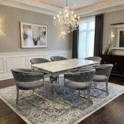 HOME LUXE INTERIOR 160cm Grey Marble & Silver Dining Table with 6 Porado Grey Chairs - thumbnail 4