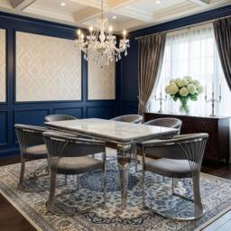 HOME LUXE INTERIOR 160cm Grey Marble & Silver Dining Table with 6 Porado Grey Chairs - thumbnail 2