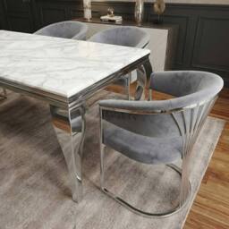 HOME LUXE INTERIOR 160cm Grey Marble & Silver Dining Table with 6 Porado Grey Chairs - thumbnail 8