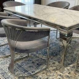 HOME LUXE INTERIOR 160cm Grey Marble & Silver Dining Table with 6 Porado Grey Chairs - thumbnail 6