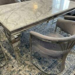 HOME LUXE INTERIOR 160cm Grey Marble & Silver Dining Table with 6 Porado Grey Chairs - thumbnail 5