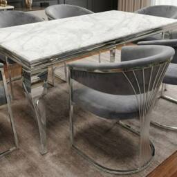 HOME LUXE INTERIOR 160cm Grey Marble & Silver Dining Table with 6 Porado Grey Chairs - thumbnail 7