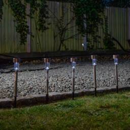 Samuel Alexander 36cm Set of 10 Stainless Steel Garden Solar Path Lights with White LEDs in Silver