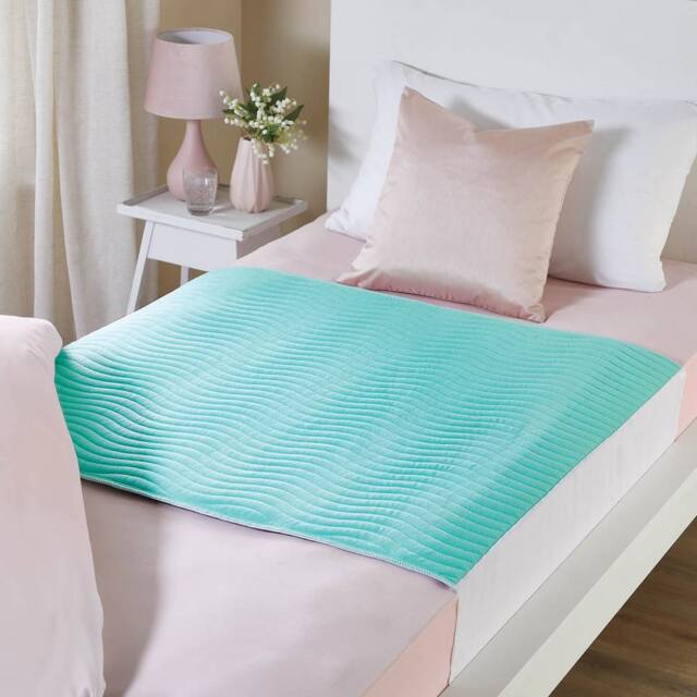 Amelie Di Santi Triple-Layer Rustle-Free Mattress Protector with wings 95x90cm, Absorbent in Aqua - Size: 95x90 cm - image 1