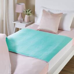 Amelie Di Santi Triple-Layer Rustle-Free Mattress Protector with wings 95x90cm, Absorbent in Aqua - Size: 95x90 cm