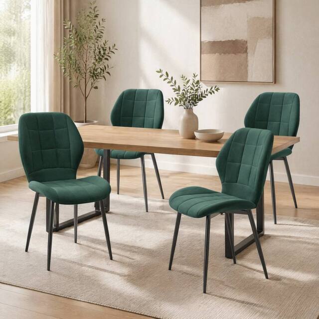 STILVORA Dining Chairs Set of 4 with steel frame green flannel - image 1