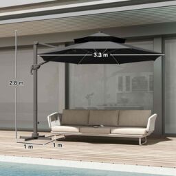 OUTSUNNY 3(m) Cantilever Roma Parasol with LED Solar Lights, Crank & Tilt in Dark Grey - thumbnail 3