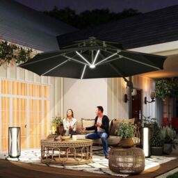 OUTSUNNY 3(m) Cantilever Roma Parasol with LED Solar Lights, Crank & Tilt in Dark Grey - thumbnail 1