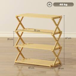 HOMCOM 4-Tier Bamboo Shoe Rack, Folding Shoe Shelf, Holds up to 12 Pairs in Natural - thumbnail 3