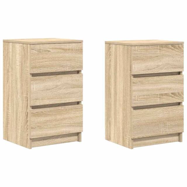 Berkfield Home Bedside Cabinets with 3 Drawers 2 pcs Sonoma Oak 39x35x65 cm in Brown - Size: 39 x 35 x 65 cm - image 1