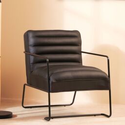 Orsina Sturdy Foundry Chair, Metal Armchair, Easy to Clean Leather Armchair, Body Supportive High Back Accent Chair in Black