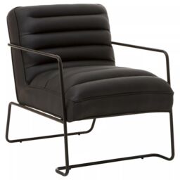 Orsina Sturdy Foundry Chair, Metal Armchair, Easy to Clean Leather Armchair, Body Supportive High Back Accent Chair in Black - thumbnail 2