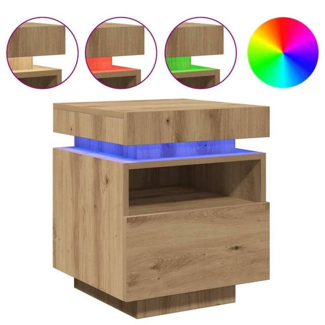 Berkfield Home Bedside Cabinets with LED Lights 2 pcs Artisan Oak 40x39x48.5 cm in Brown - image 1
