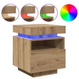 Berkfield Home Bedside Cabinets with LED Lights 2 pcs Artisan Oak 40x39x48.5 cm in Brown - thumbnail 1