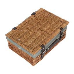 Red Hamper Wicker 36cm Double Steamed Picnic Basket with Cotton Lining in Light Tan - thumbnail 2