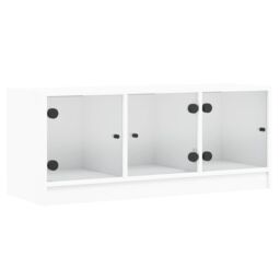 Berkfield Home TV Cabinet with Glass Doors White 102x37x42 cm - Size: 102 x 37 x 42 cm - thumbnail 2