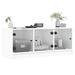 Berkfield Home TV Cabinet with Glass Doors White 102x37x42 cm - Size: 102 x 37 x 42 cm - thumbnail 4
