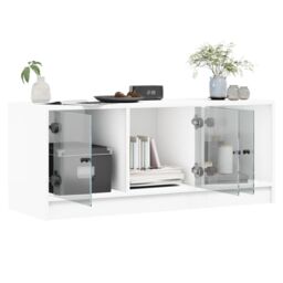 Berkfield Home TV Cabinet with Glass Doors White 102x37x42 cm - Size: 102 x 37 x 42 cm - thumbnail 5