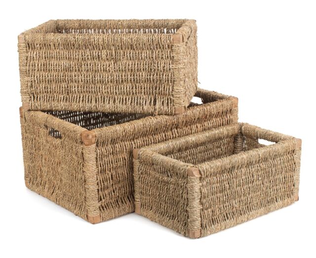 Red Hamper Seagrass Set of 3 Seagrass Storage Basket in Brown - image 1