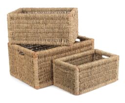 Red Hamper Seagrass Set of 3 Seagrass Storage Basket in Brown - thumbnail 1