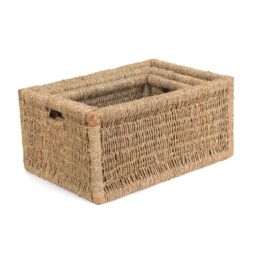 Red Hamper Seagrass Set of 3 Seagrass Storage Basket in Brown - thumbnail 2