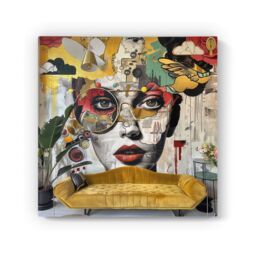 Warren Reed - Designer Abstract Face Behind Sofa Canvas - Size: w40 inch x h40 inch - thumbnail 2
