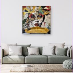 Warren Reed - Designer Abstract Face Behind Sofa Canvas - Size: w40 inch x h40 inch - thumbnail 1