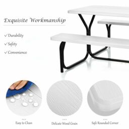Costway Outdoor Picnic Table Bench Set Garden Dining Table & Bench Sets in White - thumbnail 2