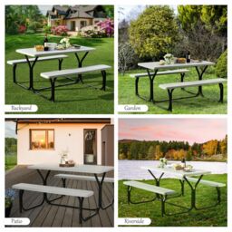Costway Outdoor Picnic Table Bench Set Garden Dining Table & Bench Sets in White - thumbnail 8