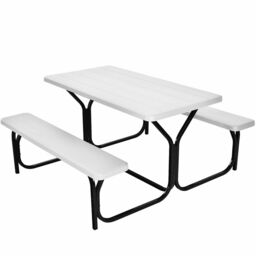 Costway Outdoor Picnic Table Bench Set Garden Dining Table & Bench Sets in White - thumbnail 9