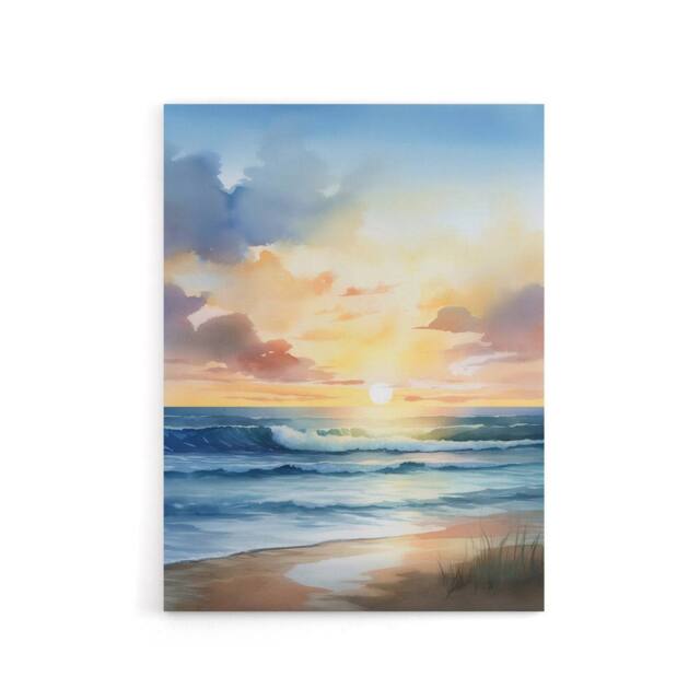 "Artery8 Beach Shore Waves Sunset Seascape Canvas Wall Art Print in Blue - Size: W24"" x H32""" - image 1