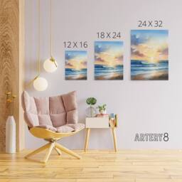 "Artery8 Beach Shore Waves Sunset Seascape Canvas Wall Art Print in Blue - Size: W24"" x H32""" - thumbnail 4