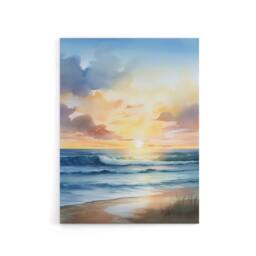 "Artery8 Beach Shore Waves Sunset Seascape Canvas Wall Art Print in Blue - Size: W24"" x H32""" - thumbnail 1