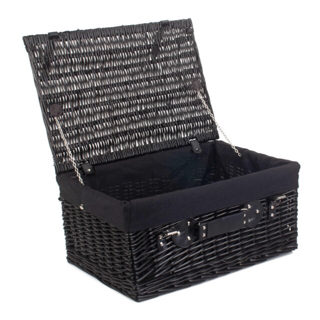 Red Hamper Wicker 51cm Empty Black Willow Picnic Basket With Black Lining - image 1