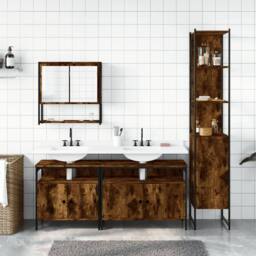 Berkfield Home 4 Piece Bathroom Furniture Set Smoked Oak Engineered Wood in Brown - thumbnail 3